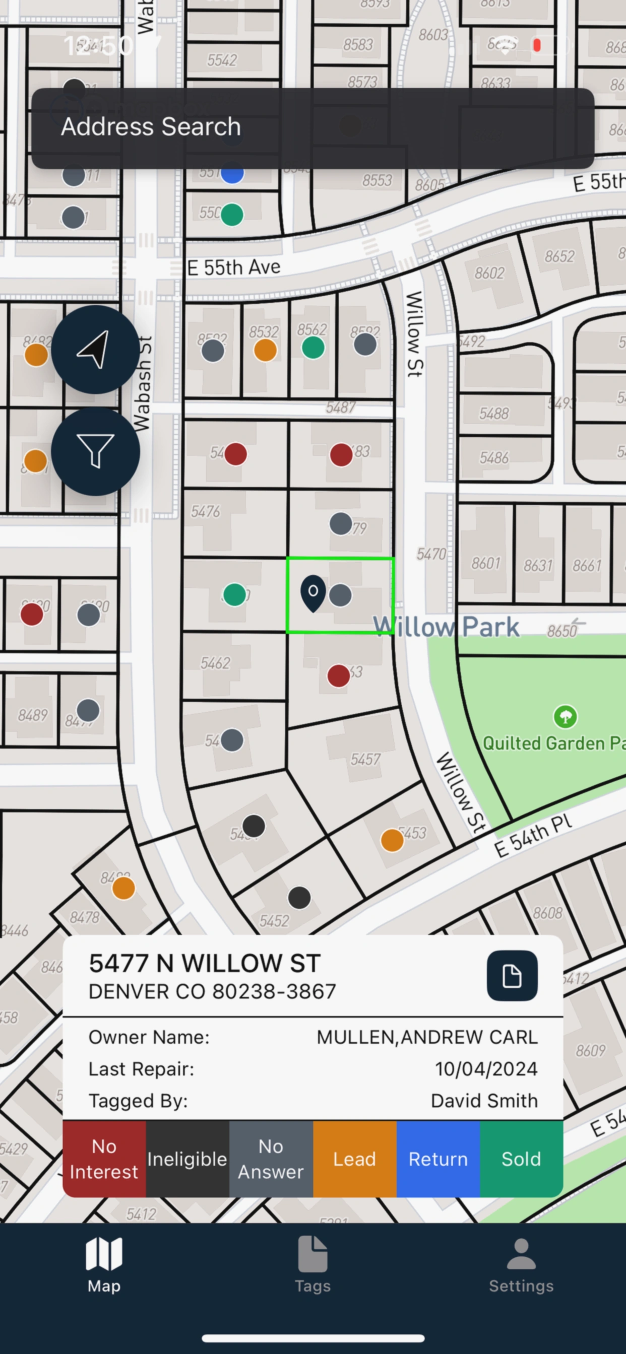 Hail Pro mobile canvassing map